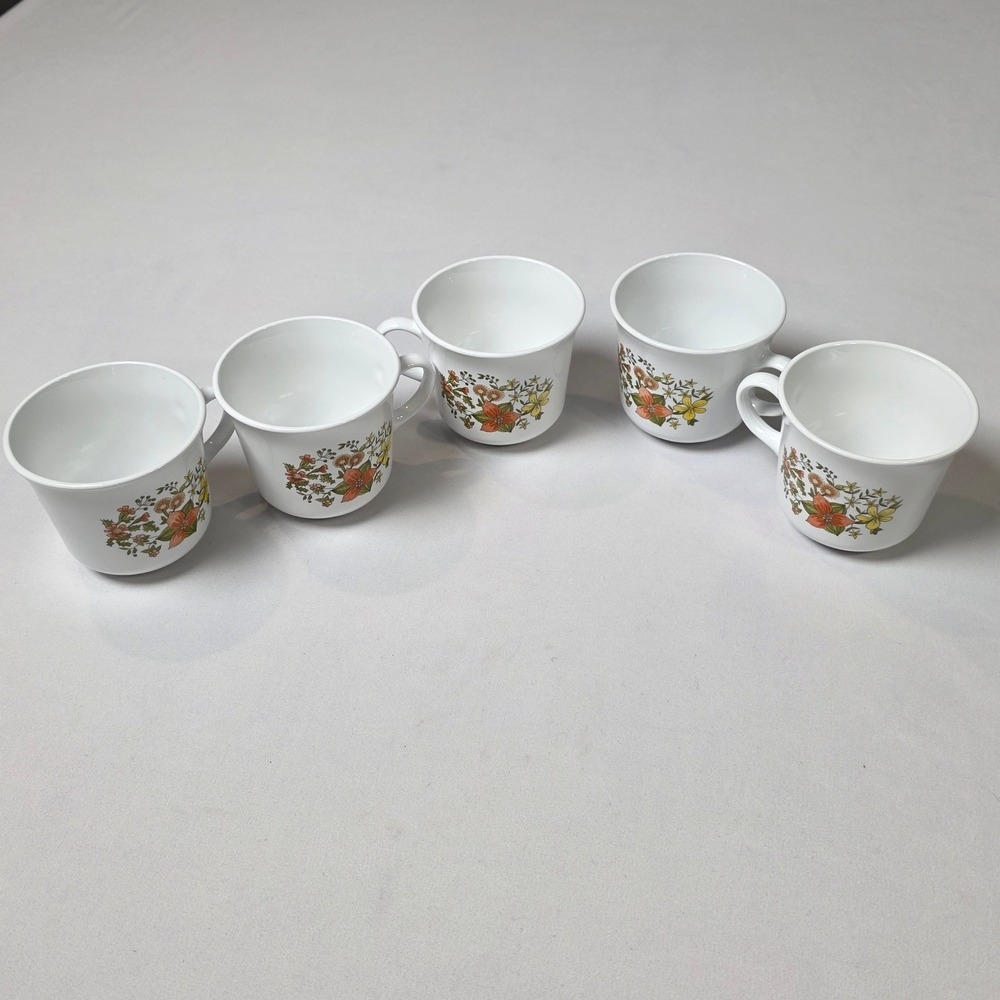 Corelle Indian Summer Pattern Cups Orange Yellow Flowers 5pcs‎ Vintage Mugs